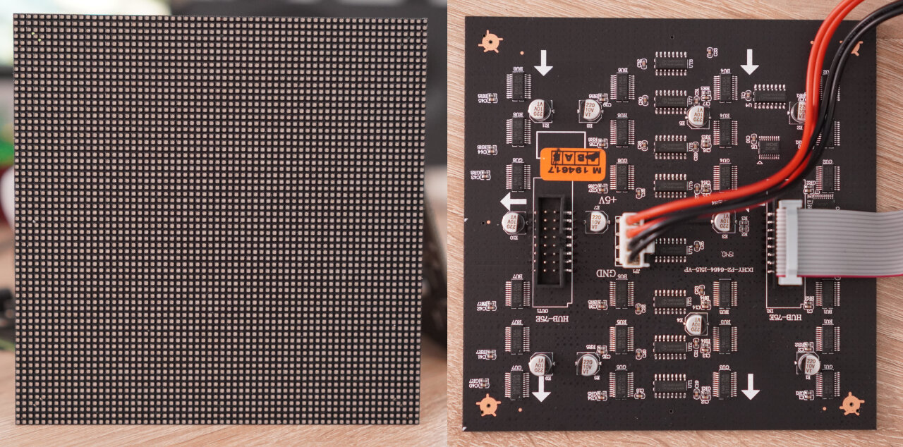 Photo of the front and back of the LED panel.