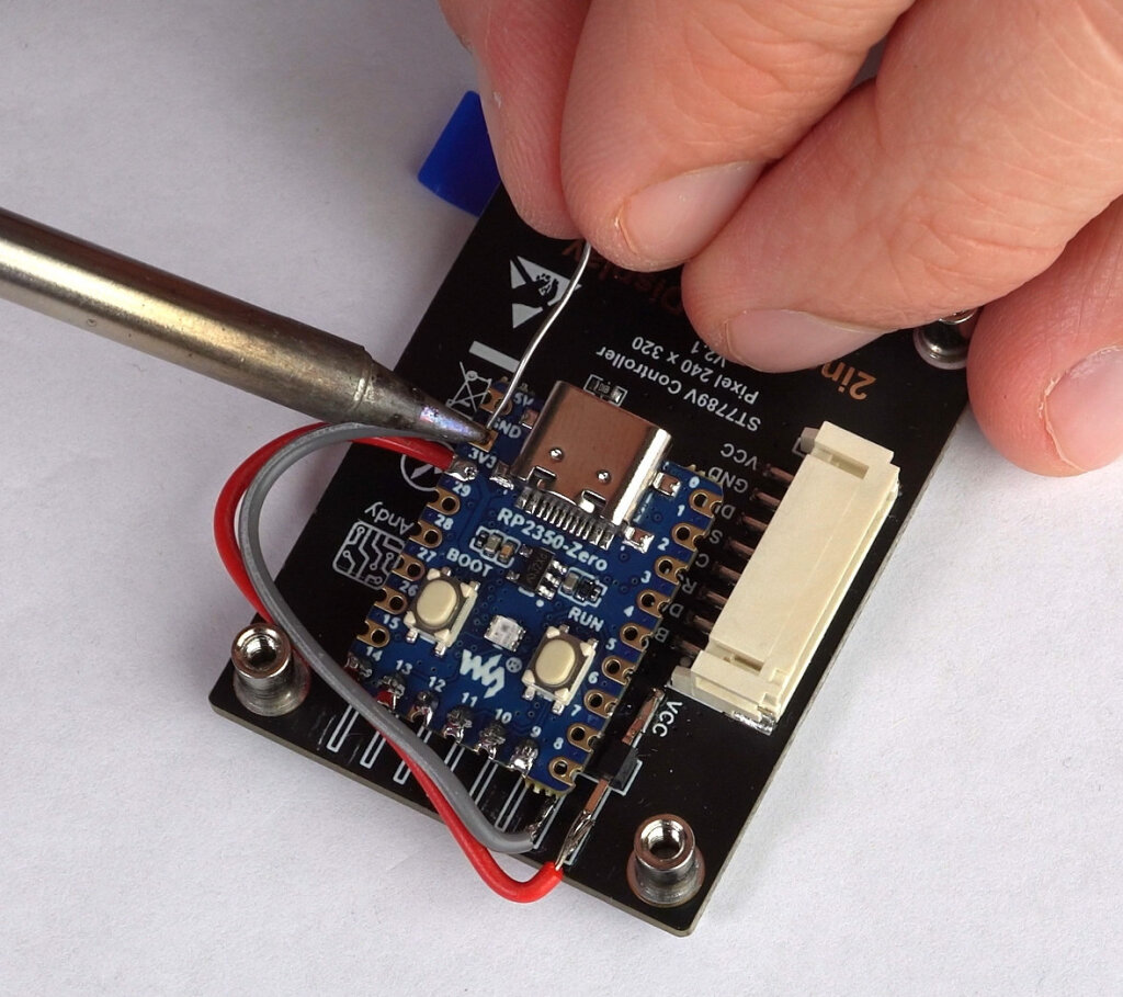 Photo of how the microcontroller is soldered on the display.